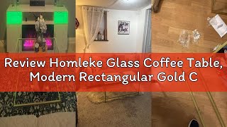 Review Homleke Glass Coffee Table, Modern Rectangular Gold Coffee Table for Living Room, Minimalist