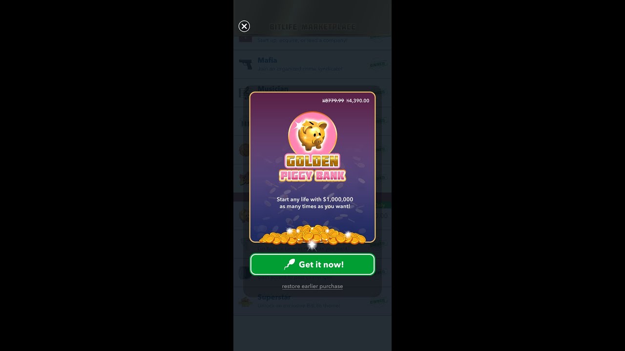 Bitlife Piggy Bank and all items