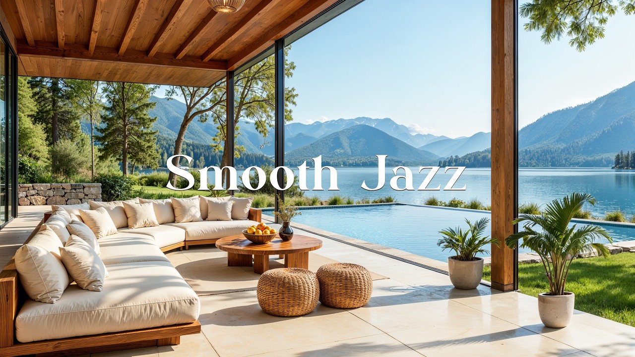 Luxury House Ambience By The Lake 🌤️ Quiet Jazz Melody To Chill Out