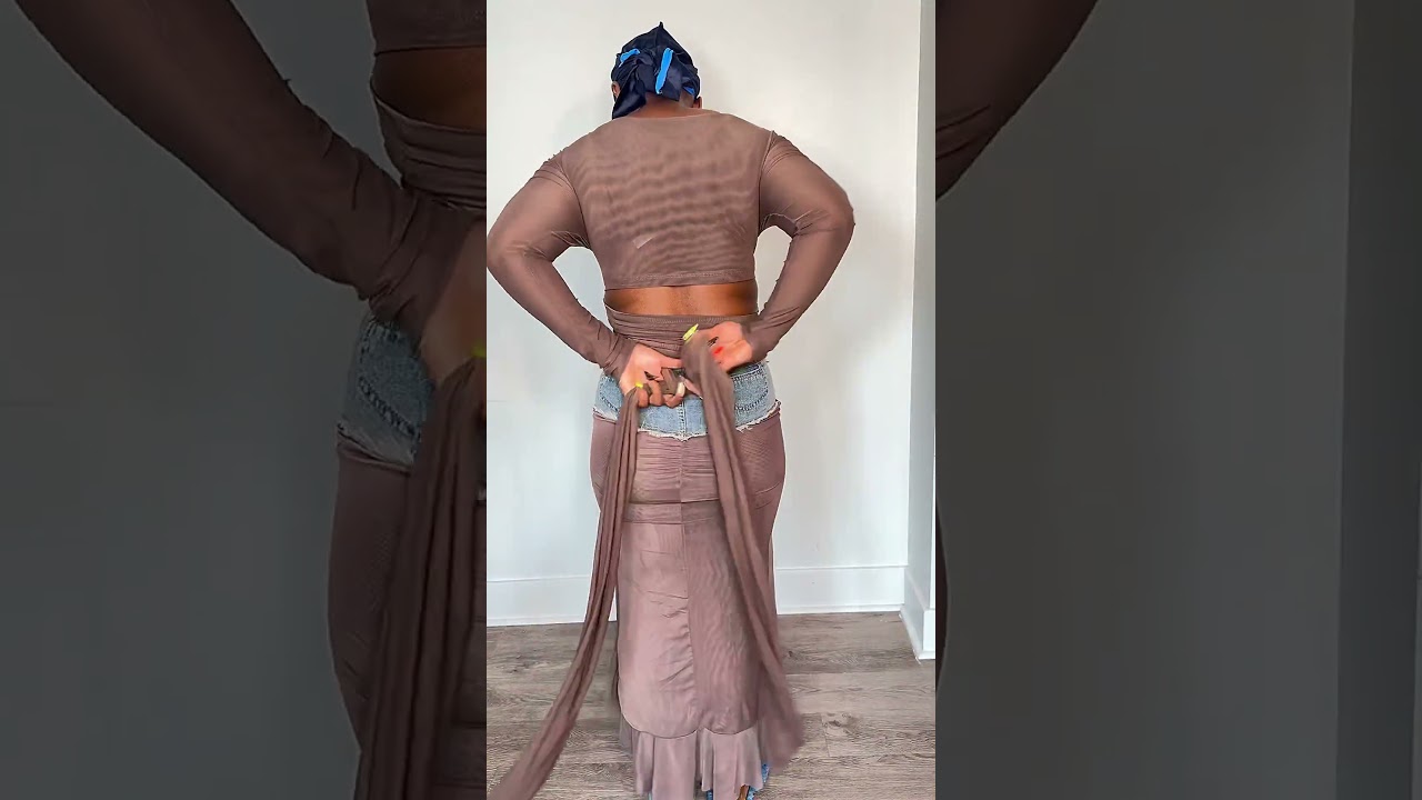 Styling @micas.official Denim Mesh Patchwork Skirt 🤎