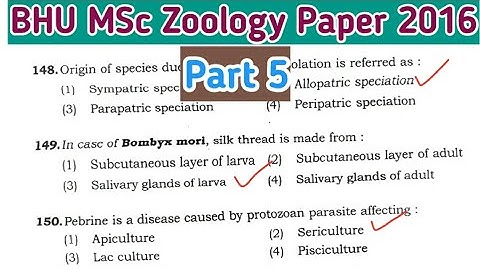 bhu msc zoology entrance paper 2016 || Part 5