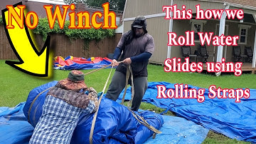 Rolling the 15ft water slide using rolling straps  ( NO WINCH )  / Bounce House Business