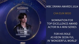 CHA EUN WOO NOMINATED FOR TOP EXCELLENCE AWARD - MBC DRAMA AWARDS 2024 FOR ROLE IN 'WONDERFUL WORLD'