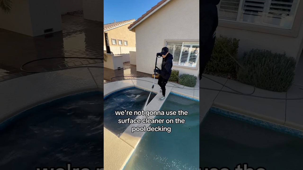 This is how you pressure wash a backyard pool deck & epoxy garage (step by step) 