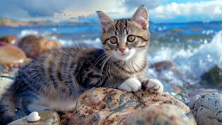 Peaceful Piano to Calm Cats - Soothing Music to Relieve Stress and Anxiety With Ocean Wave Sounds 🌊