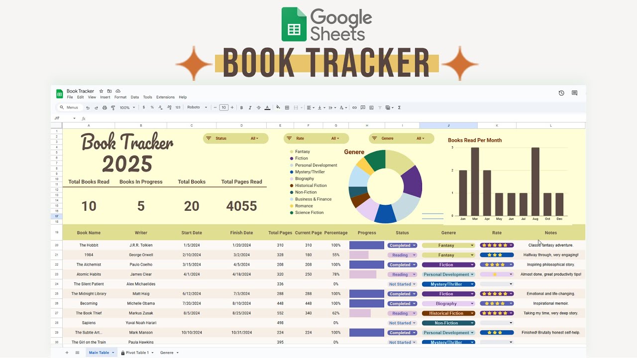 Ultimate Book Tracker Spreadsheet Organize & Track Your Reading in ...