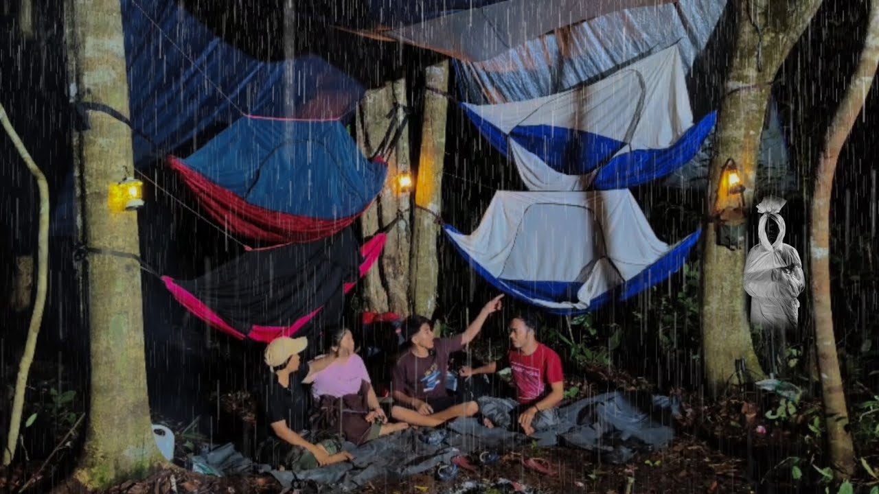 Camping hujan deras haror, bermalam dihutan mengunakan Hammock, ketakutan diganggu makhluk ini 