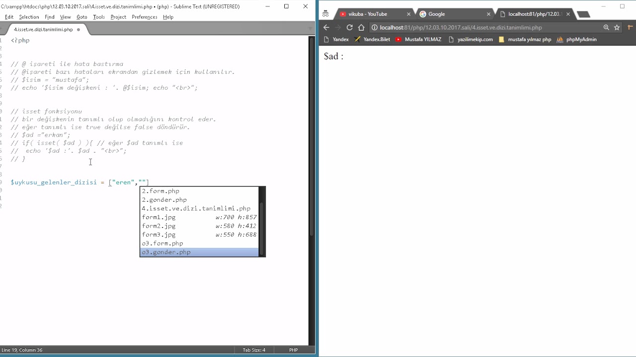 php sınıf eğitimleri değişken varmı -isset ve dizimi -is_array ...