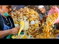 Pakistan Biggest Street Food Fruit Chaat Making Factory. Cutting Skills of Knife Masters in Karachi