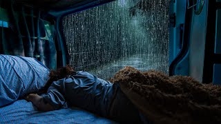 Goodbye Stress for a good night's sleep with heavy rain & thunder on the camping car at night |ASMR