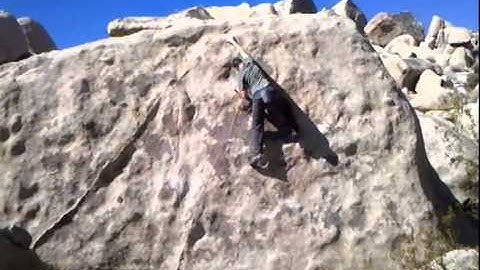 Team Limestoned in Joshua Tree CA, Bob Birch Climbs on the Tour Boulders on Geology Tour Road