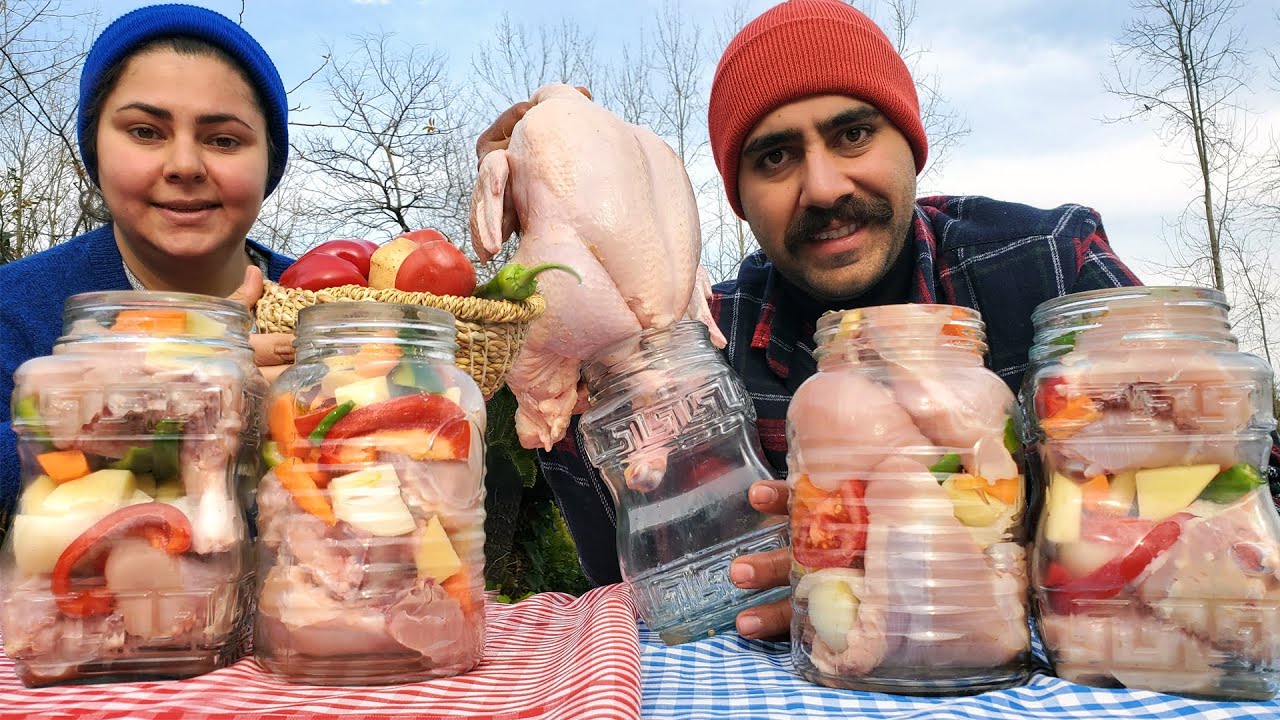 Tender and Juicy Chicken with Vegetables Cooked in a Glass Jar Over Fire | مرغ آبدار در شیشه روی آتش