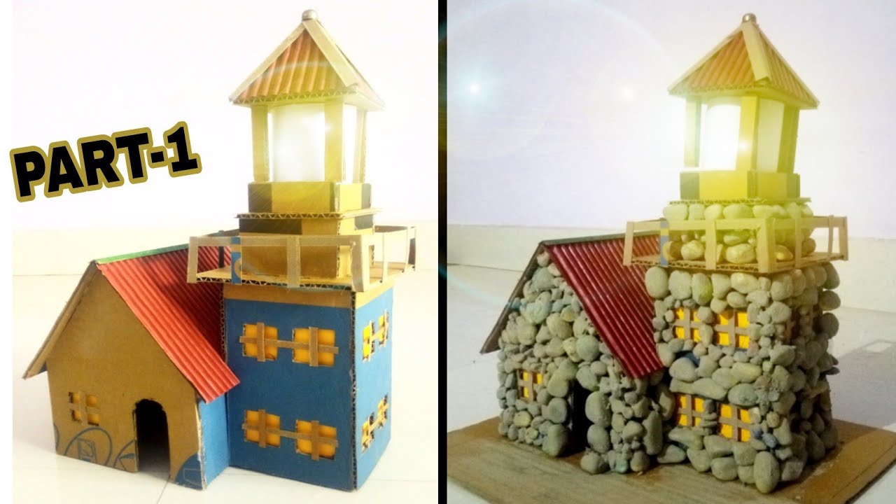 How to make cardboard house || Diy light house || Part-1 - YouTube