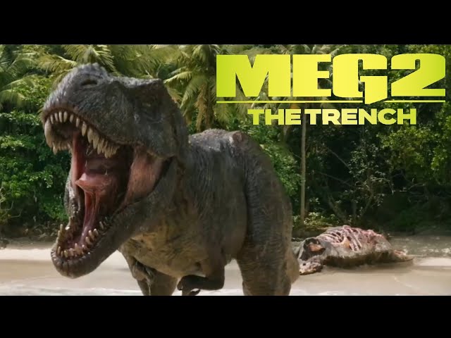 MEG EATS T-REX | OPENING SCENE - Meg 2: The Trench (2023) class=