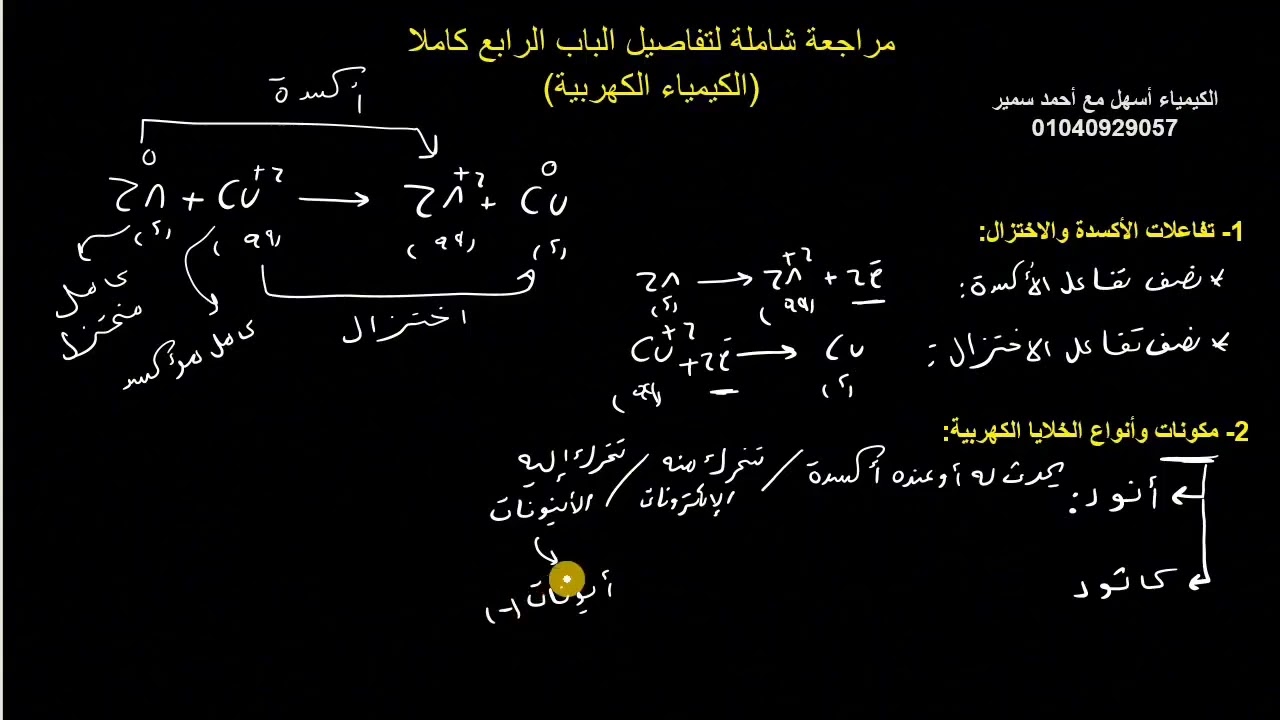 مراجعة شاملة كل تفاصيل الباب الرابع الكيمياء الكهربية ثانوية عامة 2026.
