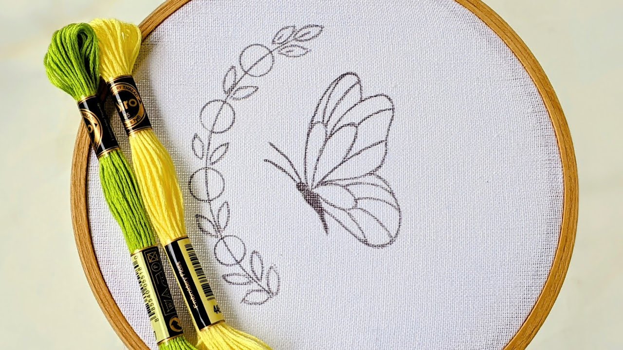VERY VERY EASY BUTTERFLY AND FLOWERS HAND EMBROIDERY DESIGN 