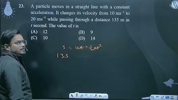 A particle moves in a straight line with a constant acceleration. It changes its velocity from 1....
