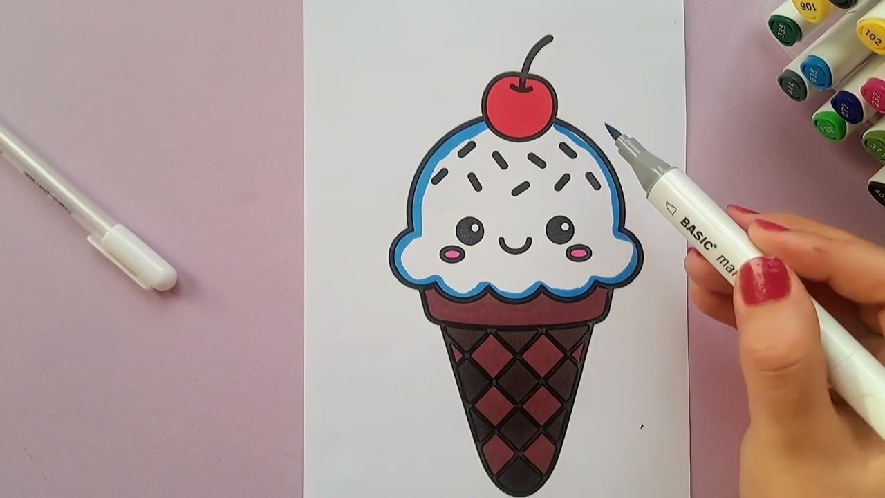 Sweet Smiley Ice Cream Cone 🍦💙✨  #kawaiiart#cutedrawing#icecreamart#pastelcoloring#relaxingcoloring