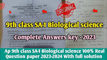 Ap sa1 class 9th biological science question paper 2023-24 with answers|9th sa1 science answer key