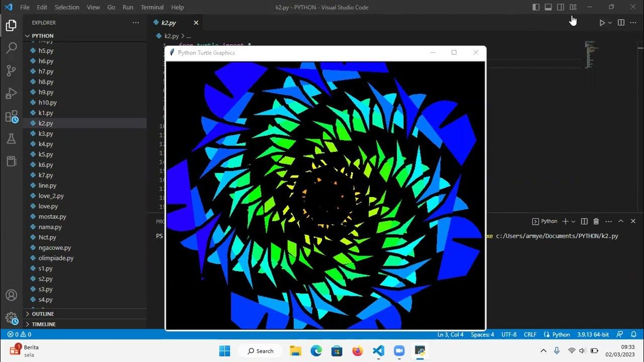 Python turtle bunga / Spiral design python turtle graphics / Making ...