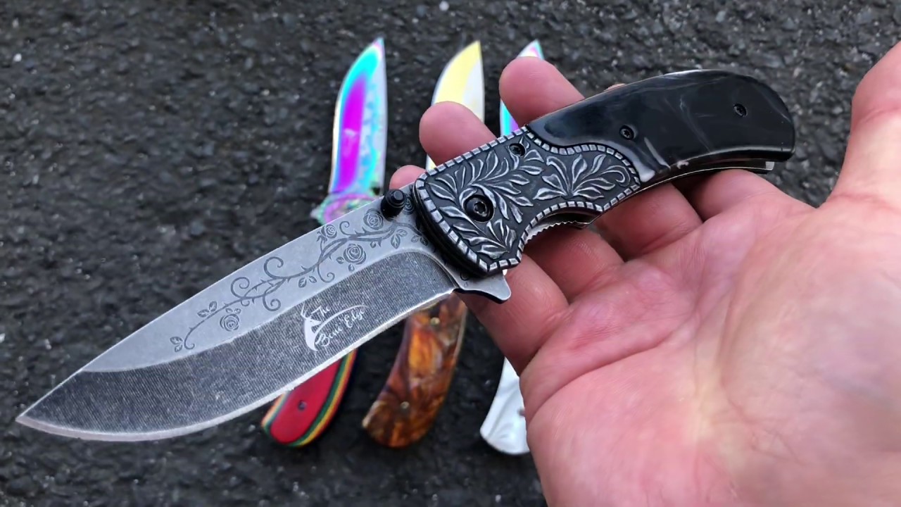 Black Ballistic Switch Blade Pocket Knife - MEGAKNIFE