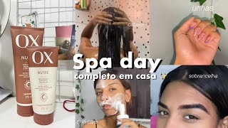 UM DIA DE SPA DAY EM CASA 💅🧖🏻‍♀️🫧| cabelo , unha, sobrancelha, skin care….