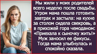 видео: После свадьбы мы стали жить у моих родителей. А утром я застала на кухне свекровь с чемоданами. картинка: После свадьбы мы стали жить у моих родителей. А утром я застала на кухне свекровь с чемоданами.