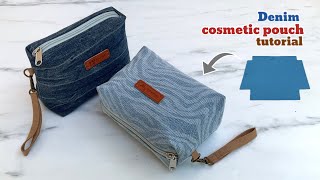 Sewing diy denim cosmetic pouch bag tutorial,cosmetic pouch bag patterns ,sewing pouch bag ideas