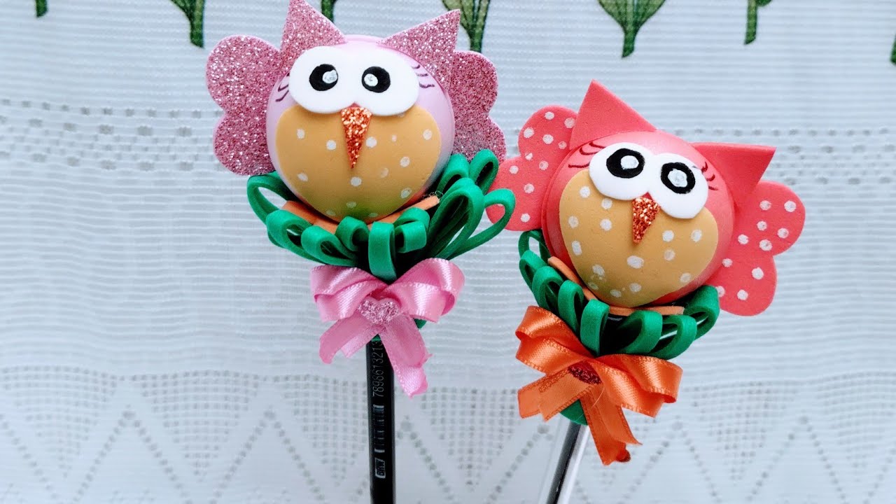 #diy ponteiras de lápis corujinha em EVA 🦉🦉