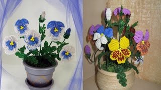 Анютины глазки из бисера