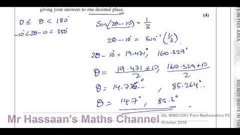 WMA12/01 Edexcel IAL P2 OCT 2019 Q9  Trigonometric Identities & Equations
