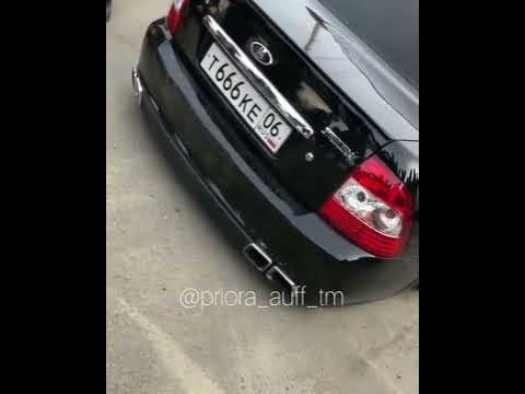 Белая Приора с выхлопом АМГ
