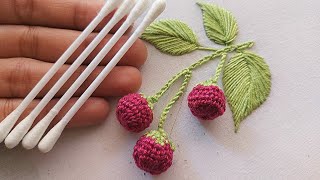 3D Raspberry 🍒flower design with earbud|hand embroidery|kadhai design