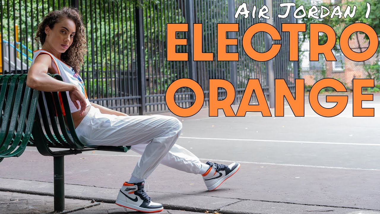 electric orange jordan 1 on feet