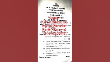 VBSPU M.Sc. Mathematics Second Semester Special Theory of Relativity 2025 first year question paper