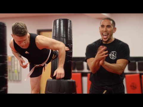 Teaching WHITE BELT Wade BLACK BELT Karate Kicks!