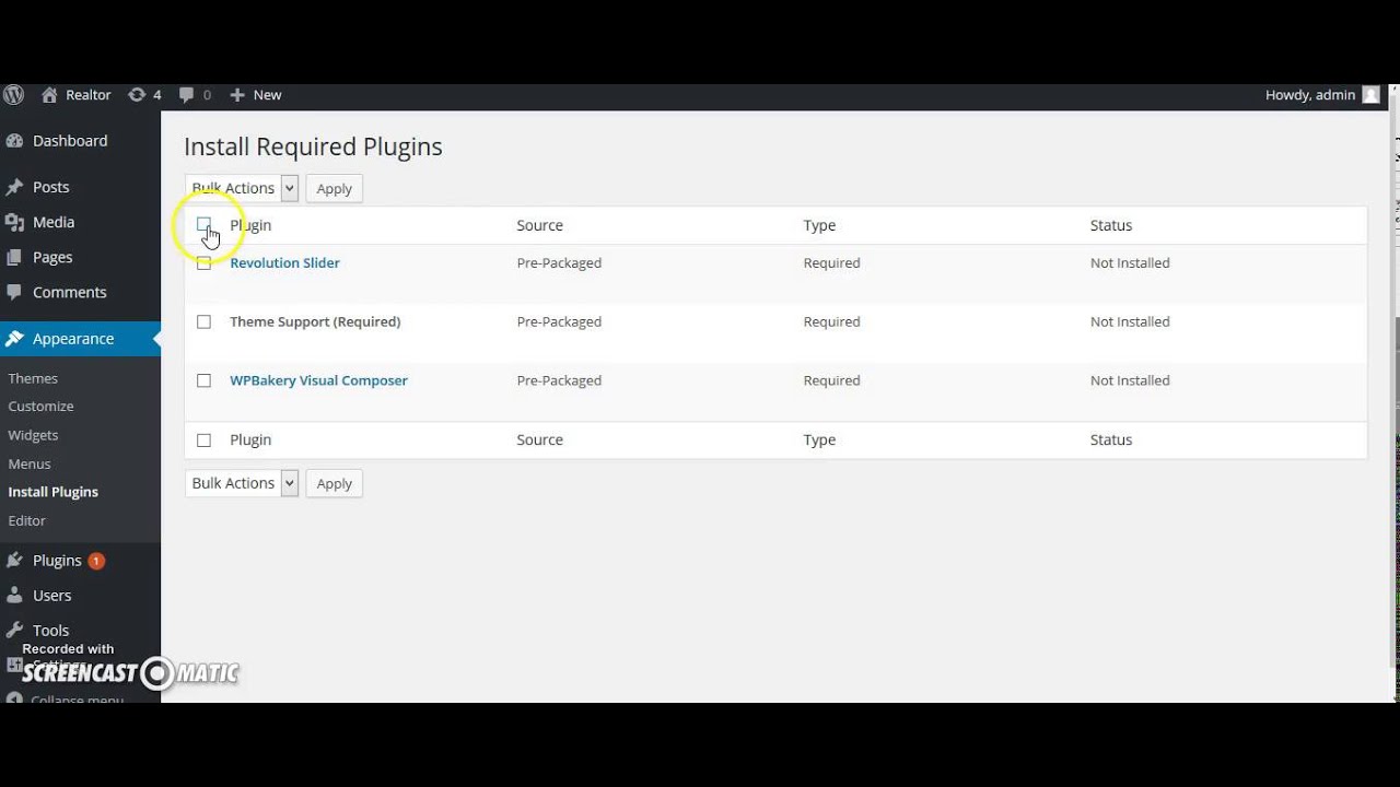 Wordpress Installing Required Plugins - YouTube