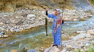 Fishing by a Country Girl in the Alborz Mountains | Village Life in Iran