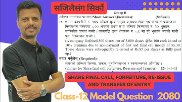 Share Final call, Forfeiture, Re-issue and Transfer of entry||Class 12 NEB  Model Qst. 2080 Set B