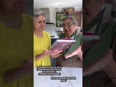 Mum opening the very first copy of my new book CHETNAS Indian Feasts will always be special