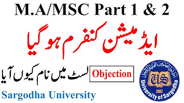 MA MSc Part 1 & 2 Students Name in Objection List Bust Admission Verified Sargodha University MA UOS