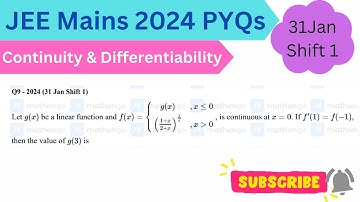 Let g(x) be a linear function & f(x)={g(x), x≤0, (1+x/2+x)¹/ˣ,  x≥0 is continuous at x=0.  find g(3)