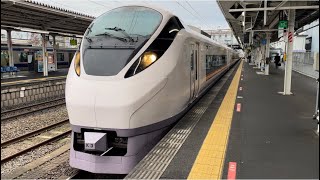 E657系ｶﾂK3編成が特急ひたち3号として土浦駅1番線を発車するシーン（3M）2022.11.30