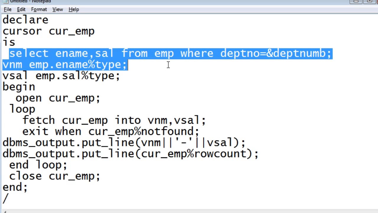 ORACLE PL SQL Explicit Cursors with example Rajesh - YouTube
