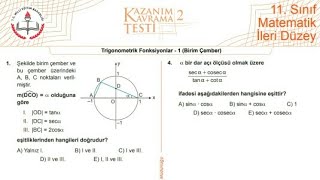 11.Sınıf Meb Kazanım Testi-2 (Birim Çember)