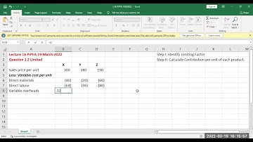 Management Accounting Lecture 16 [Practice Questions on Limiting Factors Theory][19-03-2022] - PIPFA