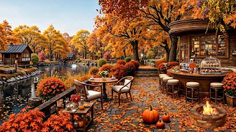Warm Fall Morning at Outdoor Coffee Shop in Deep Forest 🍂 Jazz Piano Instrumental Music for Relaxing