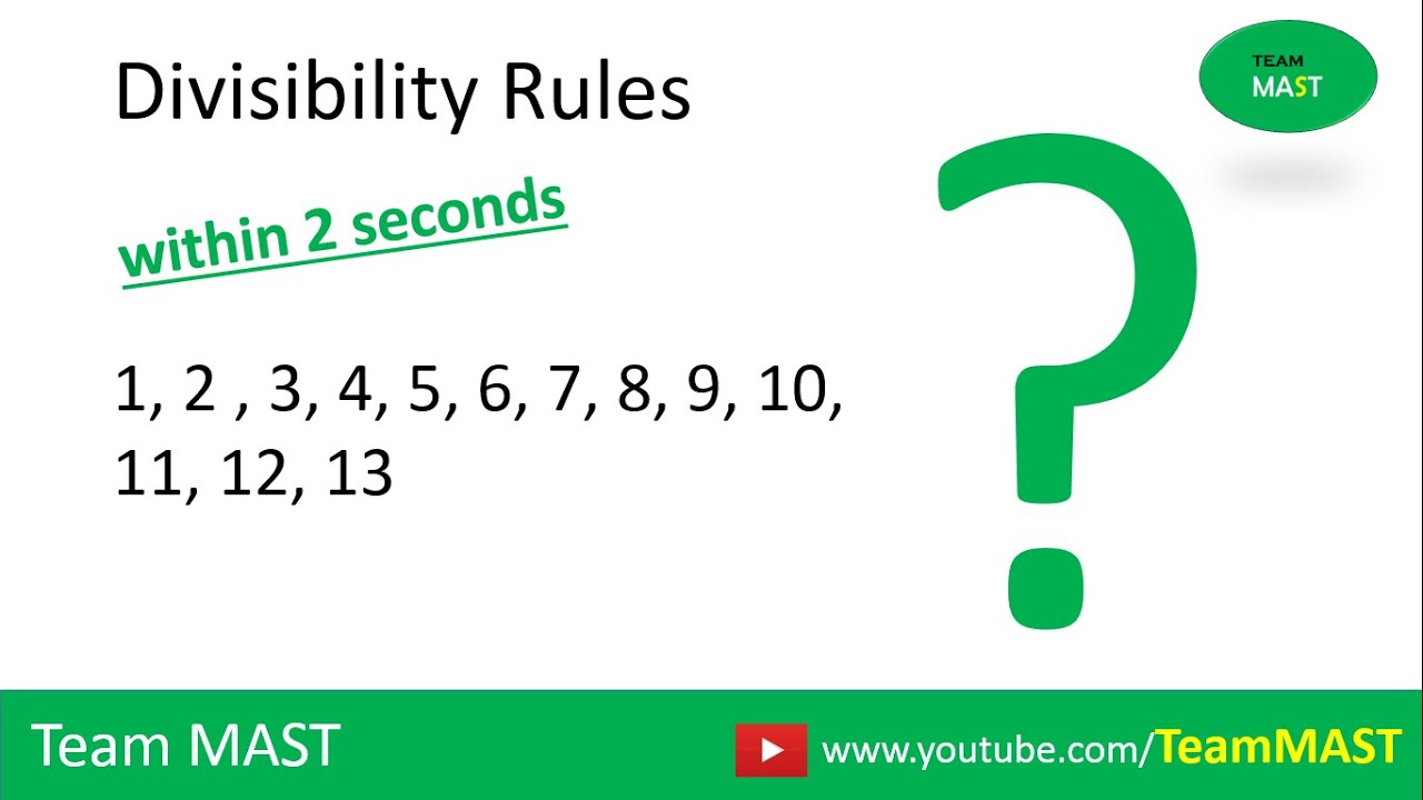 Divisibility Rules For 1 2 3 4 5 6 7 8 9 10 11 12 13 Divisibilityrules Team Mast Youtube