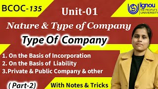 BCOC-135(Unit-1)Nature And Type of Company on the basis of incorporation Liability, Public &amp; Private