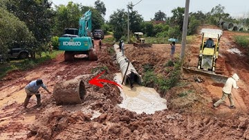 Nice Video Project!! Complete Big Drainage Across Water Go Home By Bulldozer Unloading And Excavator